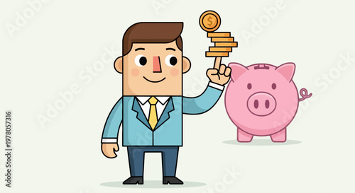 Man putting coin into piggy bank.