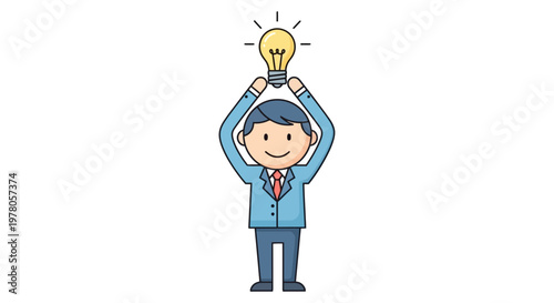 Businessman holding up a light bulb.