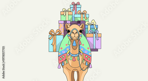 Cute teddy bear with colorful gifts.