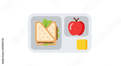 Healthy Lunchbox: Sandwich, Apple, and Cheese Slice on a Tray