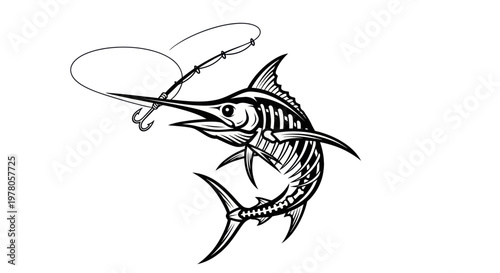 Marlin Fishing Icon - Marlin Leaping from Water with Fishing Rod