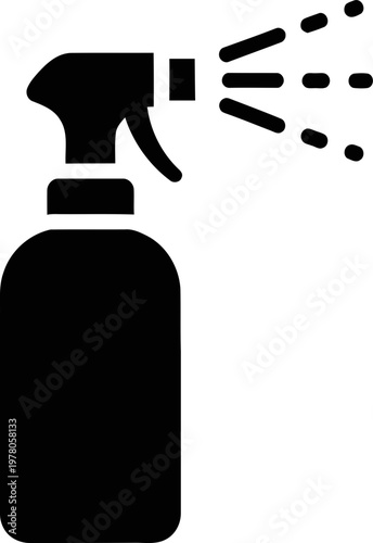 Black spray bottle icon silhouette isolated on white background for cleaning services hygiene maintenance and disinfection product design