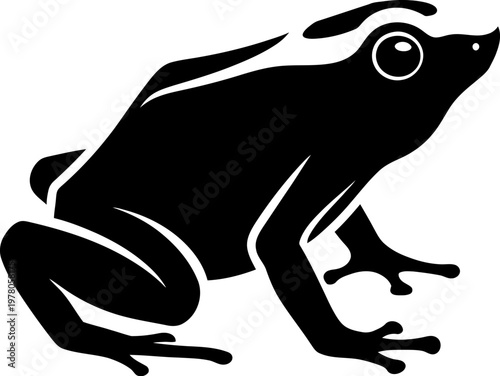 Minimalist Black Frog Silhouette Vector Illustration of an Amphibian Sitting on a Plain White Background for Logo Design and Nature Projects