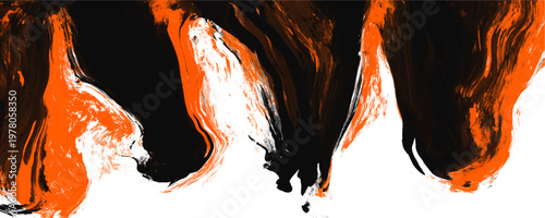 Abstract black and orange fluid liquid marble texture drip background. This striking dynamic acrylic paint pour creates high contrast for modern creative design.