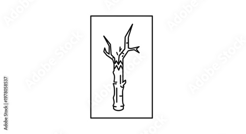 Broken Tree Branch Icon, Line Art, Symbol of Decay and Resilience