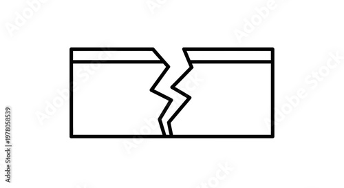 Broken Line Symbol: Abstract Crack in Rectangle, Concept of Division, Failure, or Damage