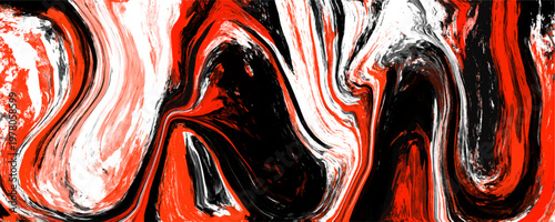 Dramatic red black marble texture features high contrast fluid flow. This striking graphic is a modern aesthetic resource for creative project.