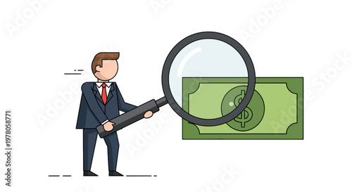 Businessman Examines Dollar Banknote Closely.