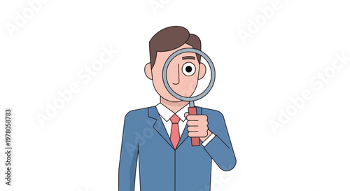 Businessman looking through magnifying glass.