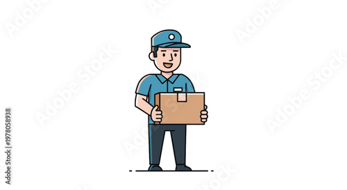 Delivery man holding cardboard box.