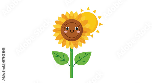 Smiling Sunflower Cartoon Character Face.