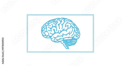Abstract Blue Brain Outline Illustration, Medical Concept, Neuroscience, Digital Art
