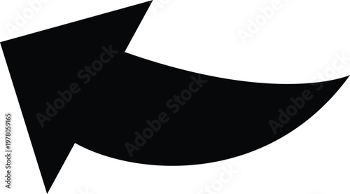 Large black arrow pointing to the right with a sharp tip and curved tail  simple iconic symbol