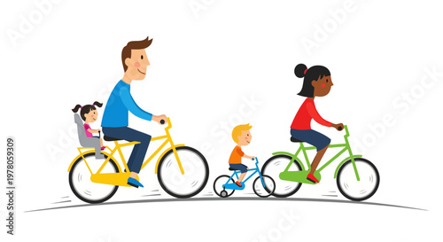 Family Riding Bicycles Together Outdoors.