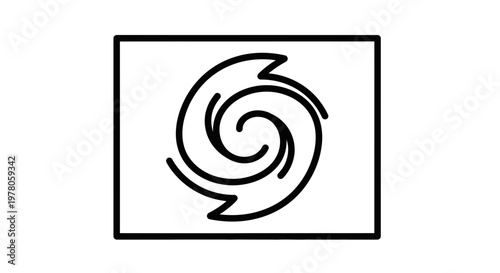 Abstract Swirl Vortex Symbol, Cyclone Icon, Black and White Graphic Element