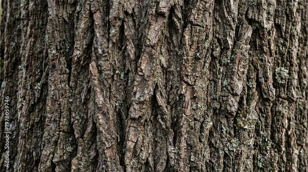 Obraz premium Close-up of rough, textured tree bark with deep fissures and moss