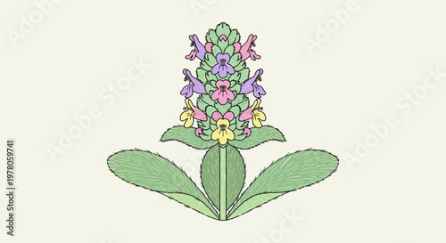 Colorful Purple Flower with Green Leaves.