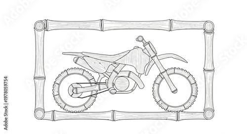 Vintage Motocross Bike in Bamboo Frame Illustration
