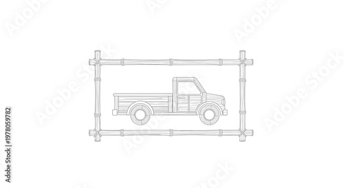 Vintage Pickup Truck Framed in Bamboo Structure