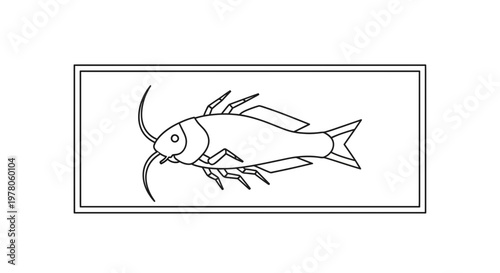 Stylized Catfish Illustration, Line Art Fish with Whiskers, Vector Graphic