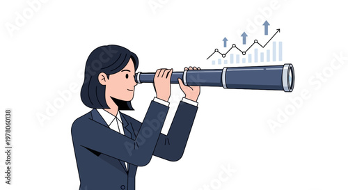 Businesswoman looking through a telescope.