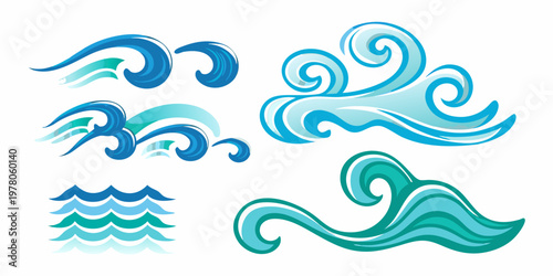 Stylized blue and teal wave designs arranged in a decorative pattern
