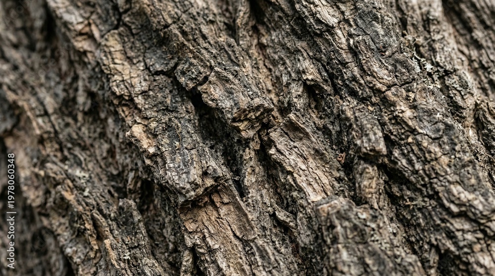 Obraz premium Close-up of rough, textured tree bark with deep fissures and natural patterns