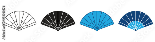 Traditional folding hand fan icon set. Foldable hand fan symbol isolated on background , vector illustration.