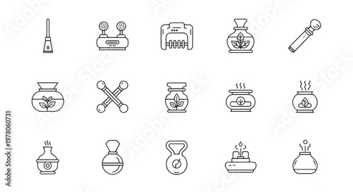 Aromatherapy and Wellness Spa Equipment Line Icons Set