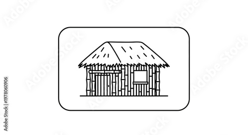 Simple Bamboo Hut with Thatched Roof, Rustic Dwelling Icon