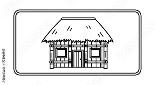Simple Bamboo Hut with Thatched Roof, Tropical Dwelling Icon