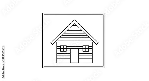Simple Cabin Icon Outline, Rustic Wooden House Symbol, Minimalist Architecture Graphic