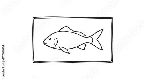 Simple Hand-Drawn Fish Illustration in a Rectangle Frame