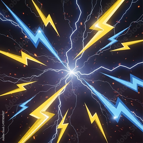 Vibrant abstract lines and shapes in electric blue and yellow