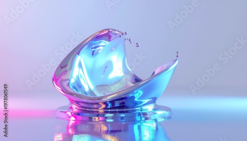 Vibrant 3d chrome liquid splash frozen in iridescent motion