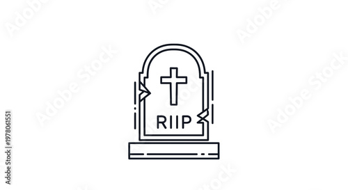 RIP Tombstone Icon, Gravestone with Cross and RIP Text, Funeral Memorial Symbol
