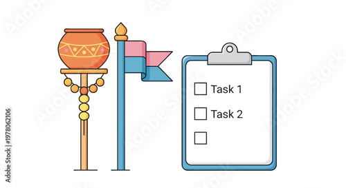 Clipboard with Task List and Flags.