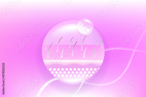 Hyaluronic acid and Niacinamide gray hair and skin solutions ad, pink collagen serum drops into skin cell with cosmetic advertising background ready to use, illustration vector.