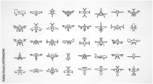 Collection of various airplane silhouettes, perfect for aviation-themed designs and projects.