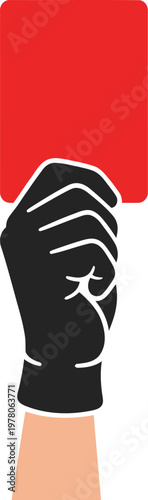 A black gloved fist holding a red sign