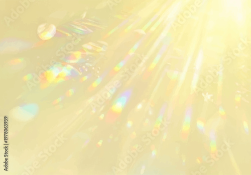 黄金色に輝く光と虹色のプリズムが幻想的なキラキラ背景素材