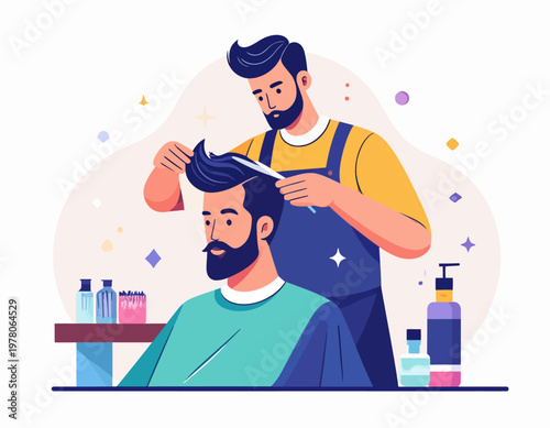 Man getting haircut from barber.