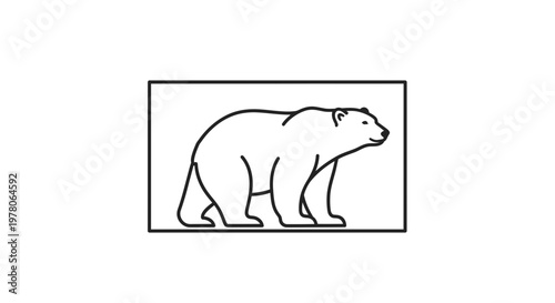 Minimalist Line Art of a Polar Bear Walking Inside a Rectangle Frame