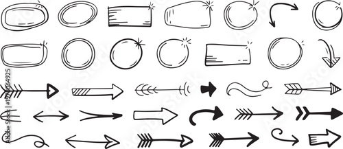 arrow sketch icons circles ovals boxes and arrowheads pack