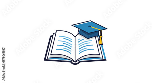 Open book with graduation cap symbol representing education, learning, and academic achievement