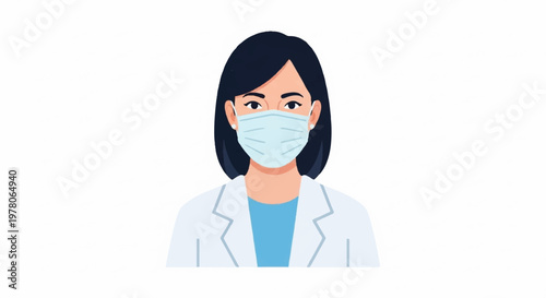 Healthcare professional wearing face mask and white lab coat
