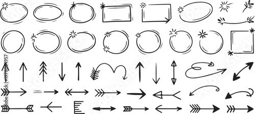 arrow hand drawn decorative arrows and sketch shapes vector set