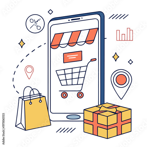 Online Shopping E-commerce Mobile App Vector Illustration