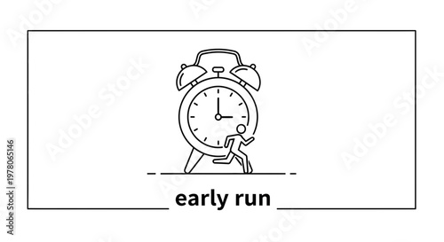 Early Morning Run: Person jogging beside alarm clock, symbolizing fitness and waking up early