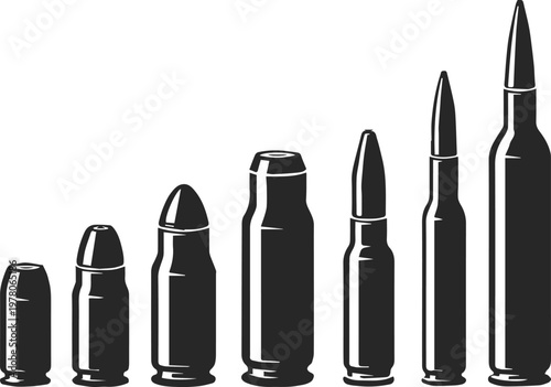 bullet cartridge scale comparison seven rounds from small to large
